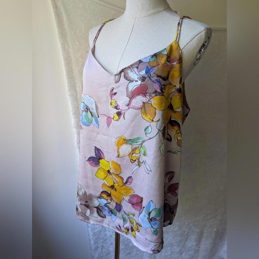 Satin Floral Strappy V-neck Blouse LTD XL Pink